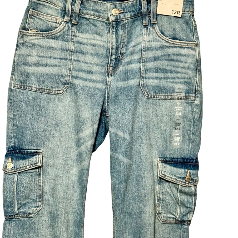 Aeropostale New Mid Rise Flare Cargo Wide Leg Patch Pocket Denim Jeans - Picture 6 of 16